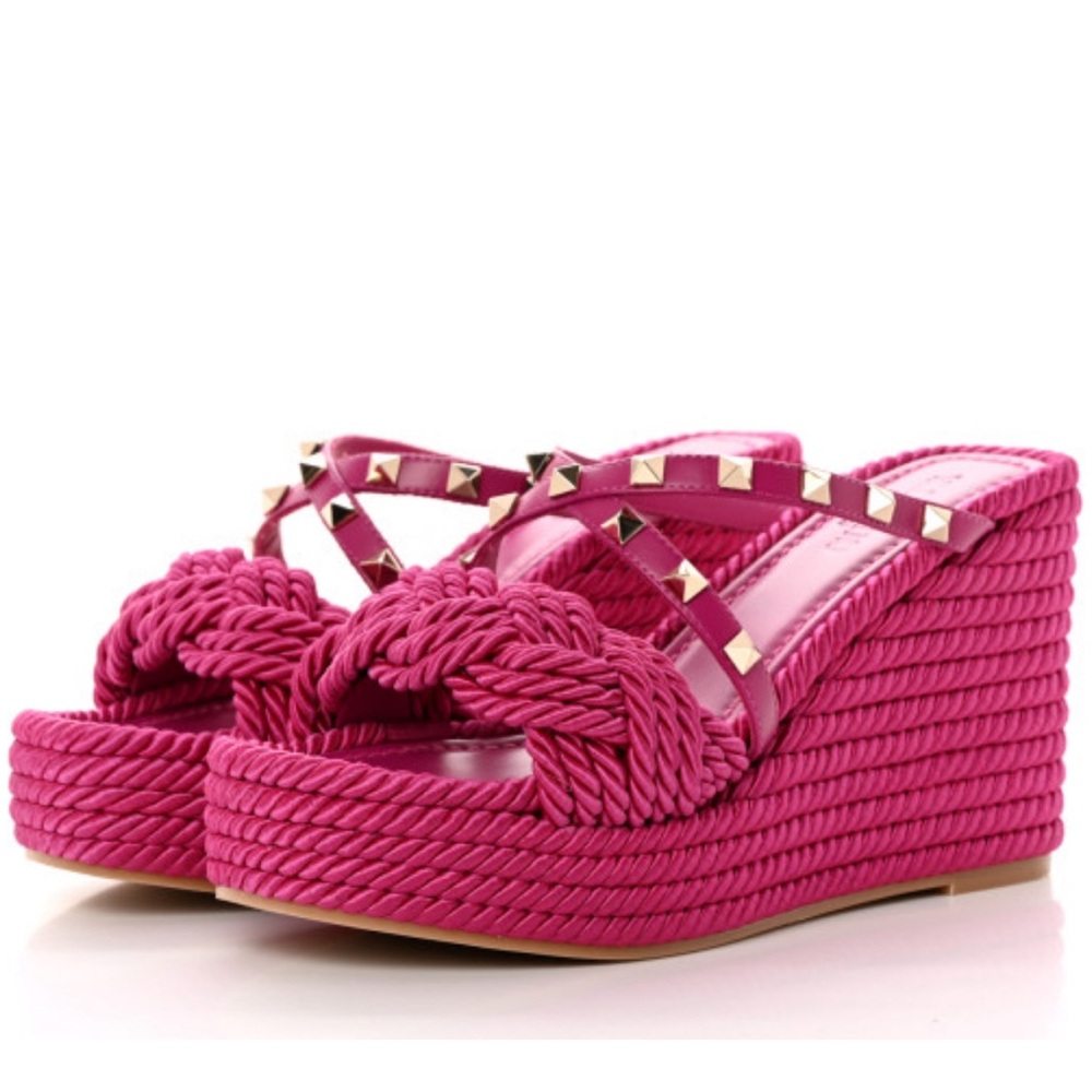 New in box Valentino Garavani Torchon espadrille wedge in rose violet sz 37 $920